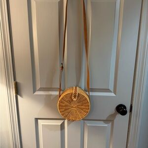 Universal Thread Woven Round Crossbody in Natural Tan